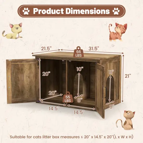 Oak Wooden Flip Top Hidden Cat Washroom Furniture with Removable Divider and Flip Top Opening {5}