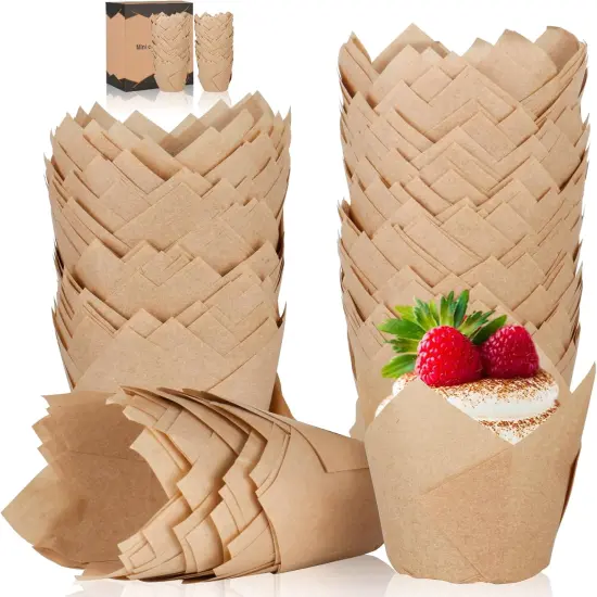 Tulip Cupcake Coasters (150 pcs) Premium Muffin Coasters Natural Paper Baking Cake Cups Kraft Paper Baking Coasters Perfect for Any Occasion Wedding Baby Shower Anniversary Birthday Graduation {1}