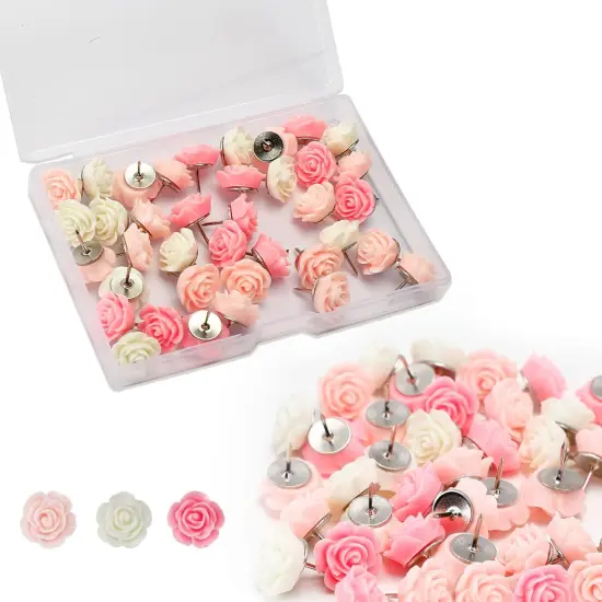 40Pcs Rose Theme Push Pins Rose Thumb Tacks Decorative Flower Cork Board Tacks for Bulletin Board, Photos Wall Maps and Other Offices Schools Supplies and Accessories, Resin&hellip; {1}