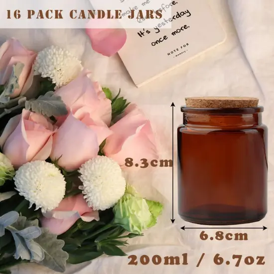 6 oz Glass Jars with Lids,Candle Making Kit,Candle Jars for Making Candles,Glass Bottles with Cork for Candle Making,Wedding,Baby Shower,Party Favors Decoration 16 Pack {2}