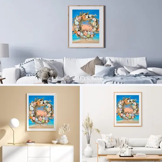 Wreath Diamond Art Kits for Adults - Full Drill Sea Diamond Art DIY 5D Diamond Art Beach Diamond Art Kits Picture Crystal Craft for Home Wall 30x40cm (Summer Driftwood Wreath) {4}