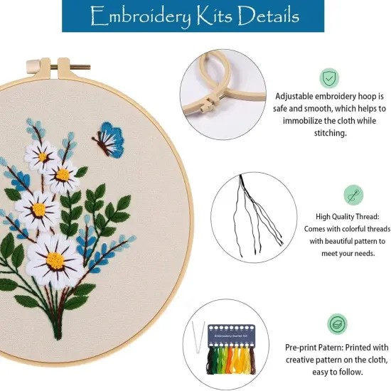 3 Pcs Embroidery Kit for Beginners Adults Cross Stitch Kit with Easy Stamped Flower Pattern {5}