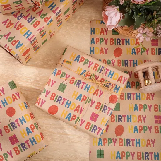 Birthday Wrapping Paper 17 Inch X 33 Feet Kraft Wrapping Paper {4}