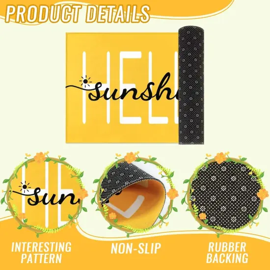 Hello Sunshine Door Mat Summer Doormat 17 X 29 Inch Yellow Doormat Decorative Entrance Mat Non-Slip Rubber Backing Floor Mat Washable Seasonal Welcome Rugs for Indoor Outdoor {2}