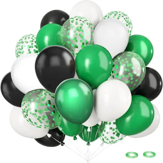 reen Black White Balloons, 50Pcs 12inch Latex Balloons Set for Women Girl Baby Shower Birthday Wedding Party Decorations, Balloon Bunches in Color Black,White,Green {1}