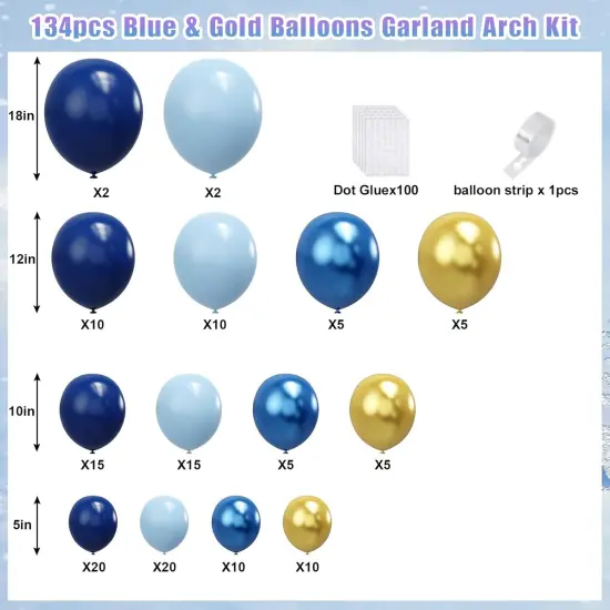 Blue Balloon Arch Kit, 134pcs Navy Blue and Gold Balloons Garland Arch Kit with Different Size for Birthday, Baby Shower, Graduation Party Decorations Supplies {2}