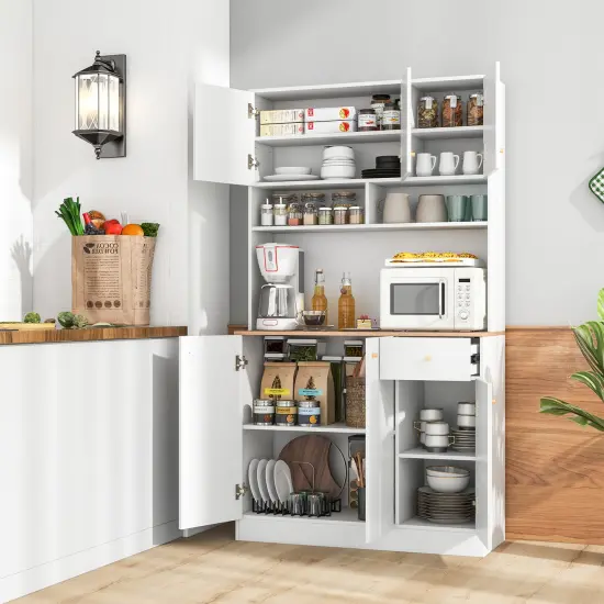 White MDF Engineered Wood Kitchen Pantry Cabinet with Power Outlets {3}