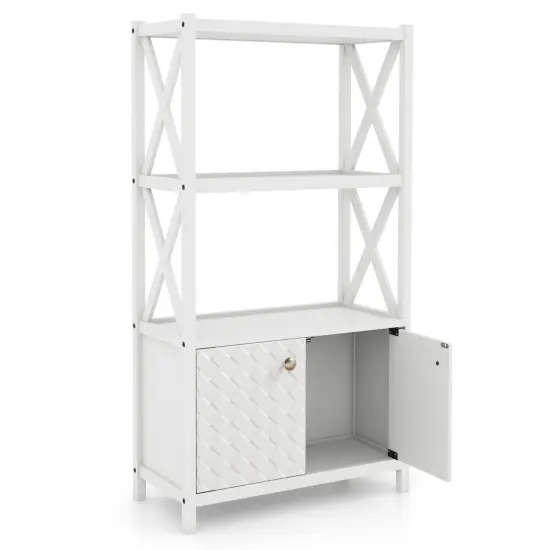 Tall Freestanding Floor Bathroom Storage Cabinet with 2-Tier Open Shelves and Magnetic Doors White {2}