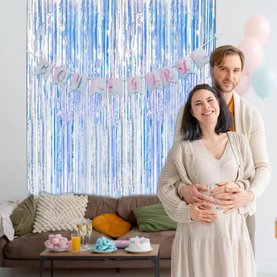 2 Pack Iridescent Party Backdrop Decorations Tinsel Curtain Birthday Decorations Foil Fringe Photo Booth Streamer Backdrop Iridescent Theme {4}