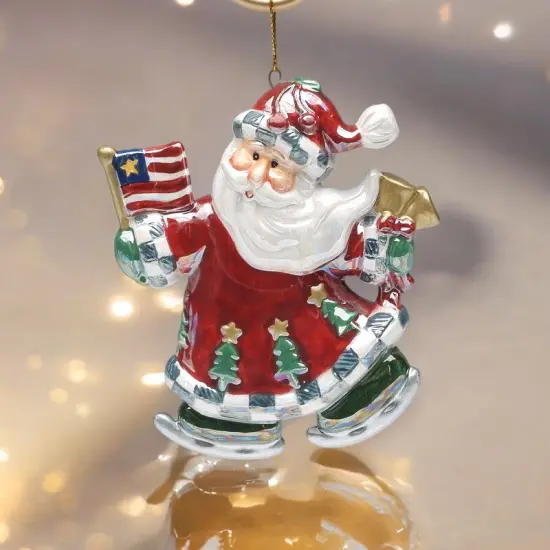 Ceramic Santa Claus Holding American Flag Ornament, Christmas Decor, Patriotic Christmas Tree, Gift for Her, Gift for Mom {3}