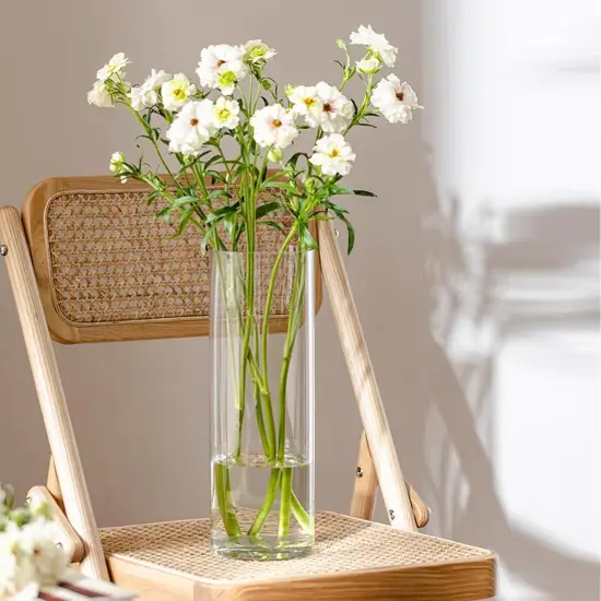 Clear Glass Vase for Flowers, 12 inches Tall Cylinder Vase Large Flower Glass Vase, Decorative Floating Candle Holder Vase for Centerpiece, Living Room, Office, Wedding or Gifts {4}