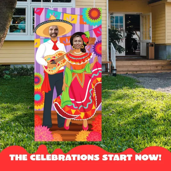 36x72ft Cinco de Mayo Couple Photo Door Banner, Fiesta Theme Photography Backdrop, Fiesta Photo Booth Background for Mexican Theme Birthday Party Supplies, Mexican Decoration, Taco Tuesday Event {5}