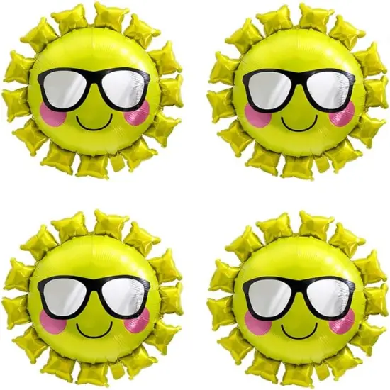 Jumbo Cool Smile Face Sun With Sunglasses Balloons, Unique Gold Sunshine Cute Sun Helium Mylar Balloon For Summer Theme Party {1}