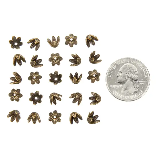Antiqued Brass Leafy Brass Bead Caps 6mm - Set of 24 - AB-BC06 {1}