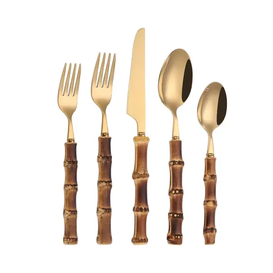 Stainless Steel Bamboo Flatware Set Gold {1}
