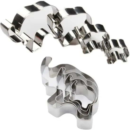 Elephant Cookie Cutter Set of 4 Counts Animal Biscuit Cutter Baby Shower Press Cookie Molds Stainless Steel Metal Fondant Cutter (Elephant Cookie Cutter) {1}