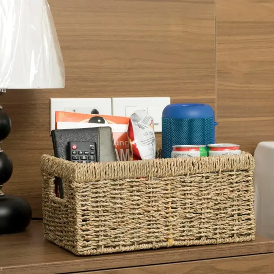 Wicker Baskets (Medium, Seagrass, 1PC) Rattan Storage Baskets for Shelves, Woven Seagrass Holder {3}