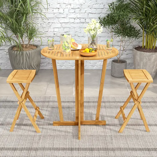 Natural Teak Wood Folding Bar Table with Oval Top, Cross Base and Space-Saving Design {6}