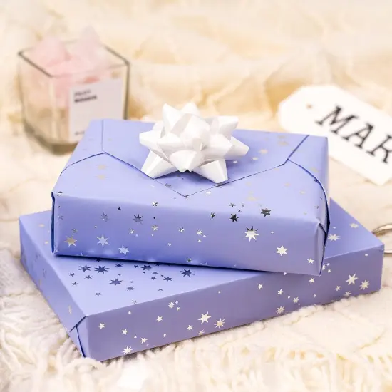 Wrapping Paper Roll - Mini Roll - 17 Inch x 33 Feet - Stars with Silver Foil Design {4}