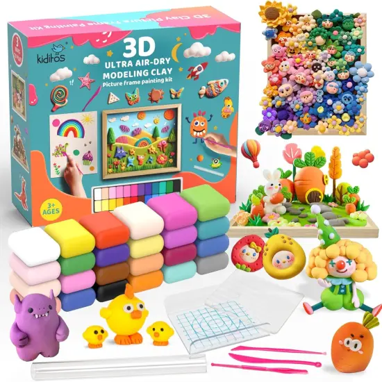 Air Dry Clay with Picture Frame,24 Colors Modeling Clay Painting DIY Kit for Kids and Adults,Soft&Ultra Light,Christmas&Birthday Gifts Education Craft Toy with Sculpting Tools {1}