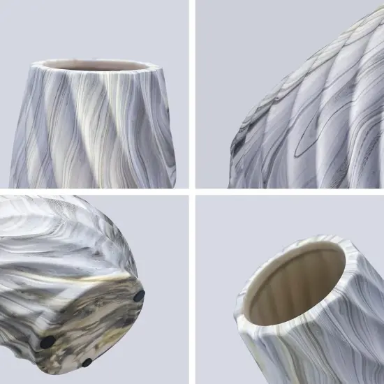 10 inch Tall Ribbed Ceramic Vase for Flowers,Boho Vases for Pampas Grass,Wood Grain Exterior vase,Simple Modern Decorative Vase for Home Decor Table Centerpieces(White) {3}