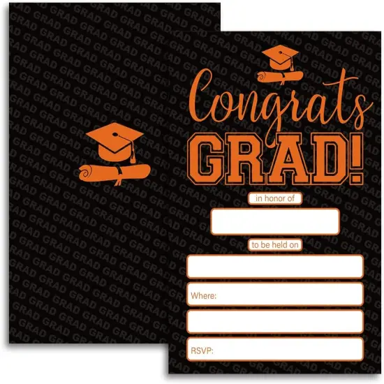 20 Cards with Envelopes, graduation party invitations 2025, 2025 College, High School, University Grad Celebration.（027） (black+orange) {3}