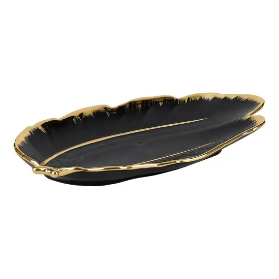 Black & Gold Porcelain Leaf Platter {2}