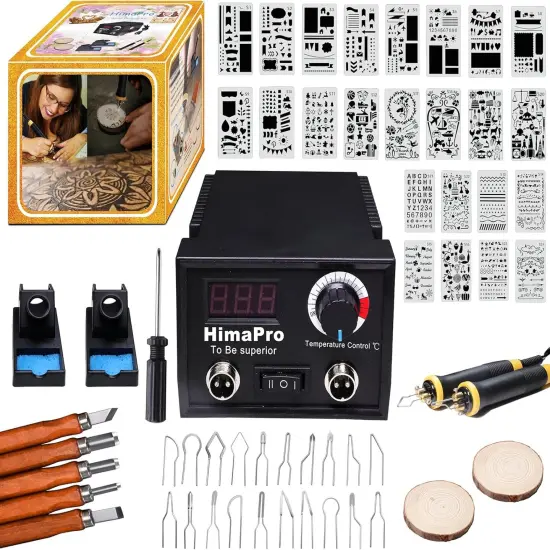 Dual Pen Wood Burning Kit, Wood Burner Tool Kit, Wood Burning Station Kit, Pyrography Kit; 60W 100/120V with Adjustable Temperature 0~720&deg;C; A Perfect Wood Burning Kit for Adults {1}