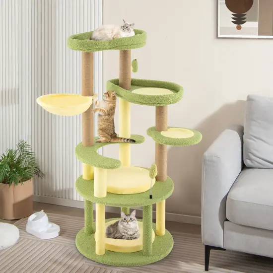 Multi-color Engineered Wood Multi-level Avocado Theme Cat Tree with Scratching Posts {6}