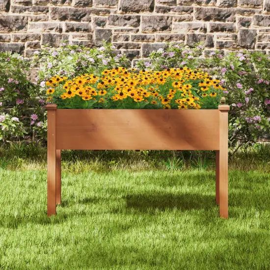 Brown Fir Wood Raised Garden Bed with Liner and Drainage Holes {3}