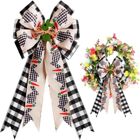 Large Easter Bow for Wreath,Black Pink Easter Tree Topper,Easter Bows for Wreaths,Outdoor Easter Wreath,Easter Bunny Tree Topper {1}