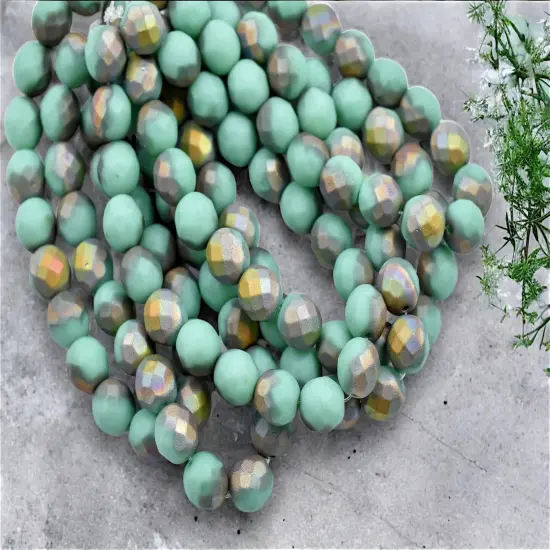 *20* 8mm Matte Turquoise Metallic AB Fire Polished Round Beads {3}
