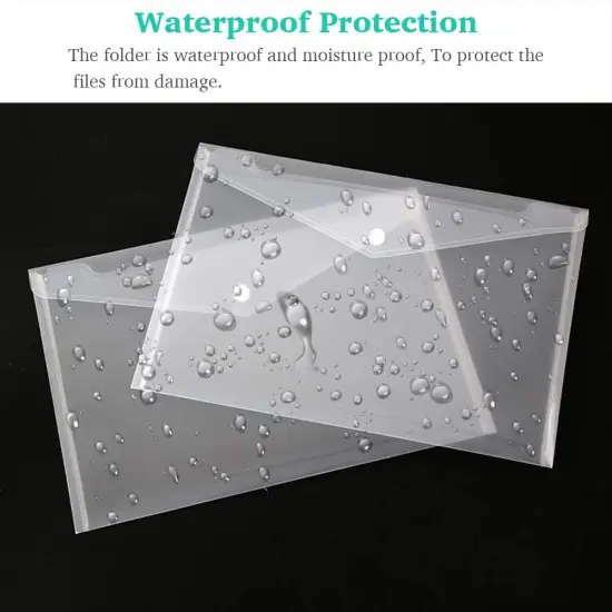 Clear Document Folders Transparent Filing Envelopes Waterproof Plastic Envelopes File Holder Filing Document Poly Envelope with Snap Button Closure for A4 Letter Paper Size (5 Pcs) {3}