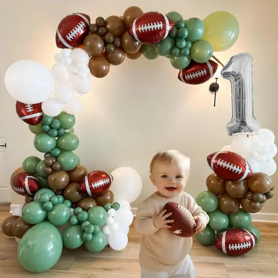 116PCS Balloon Arch Garland Kit, Green, Brown and White Balloons with Football Balloons for 1st Down Birthday, Baby Shower, and Sports Theme Party Decorations {5}