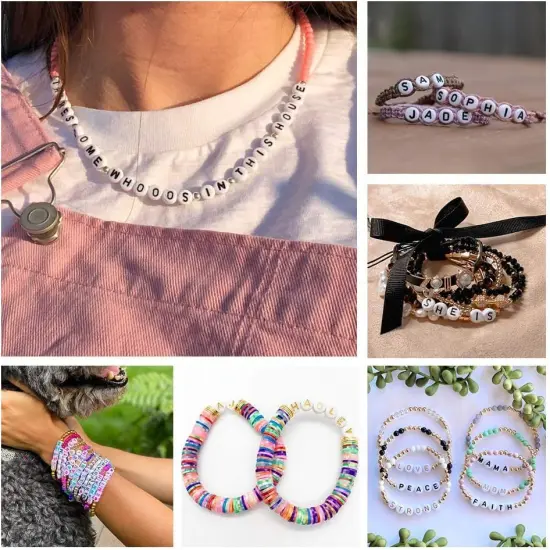 1000pcs Silver Letter Beads for Bracelets, 4x7mm Black Alphabet A-Z Beads Friendship Bracelets Jewelry Making Kit for Teen Girl Gifts {5}