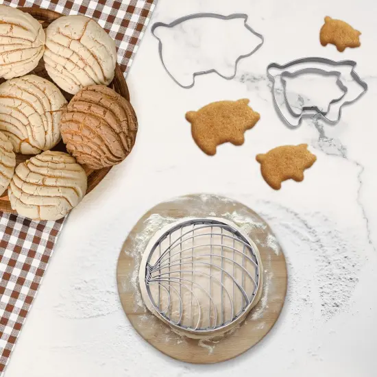 Concha Cutter Mexican Bread Mold With 5 Sizes Piggy Cookie Cutter Stainless Steel Concha Stamp Two Sided Mold For Cortador De Conchas De Pan Mexicano {2}