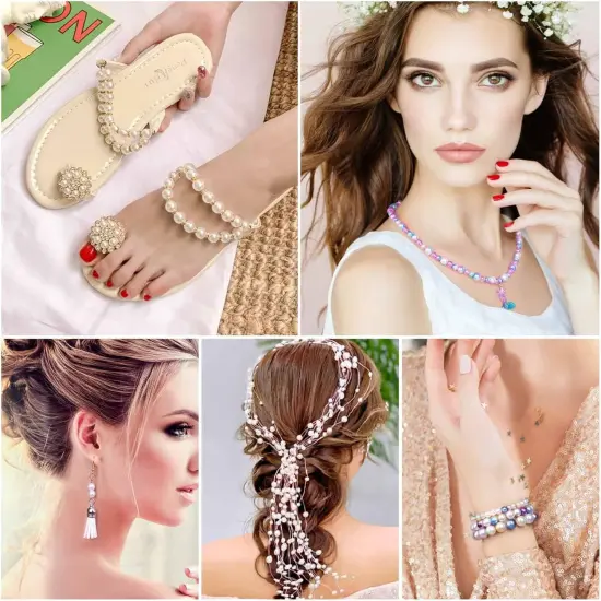 2200PCS Pearl Beads, 4/6/8/10mm Multicolor Pearl Beads Loose Pearls for Crafts with Holes for Jewelry Making, Small Pearl Filler Beads for Crafting Bracelet Necklace Earrings {2}