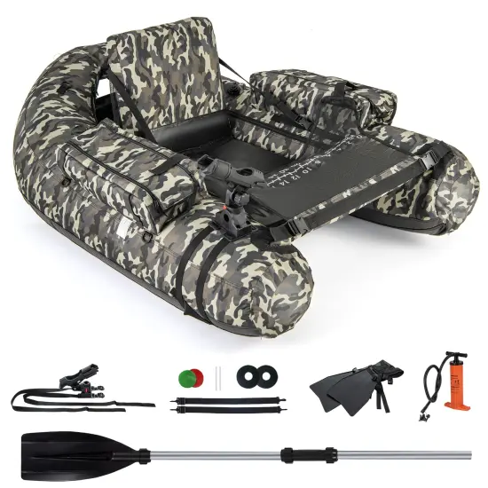 Inflatable Float Tube with Fish Ruler Rod Holder and Storage Pockets-Camouflage {1}