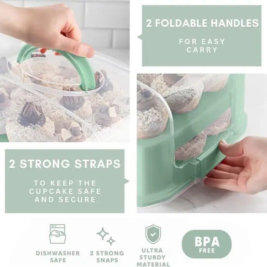 Cupcake Carrier 24 Count - Sturdy Cupcake Holder with Lid & 2 Handles, Stylish Two-Tier Cupcake Carrier/Stand, Spacious 3.5&rdquo; Top & Bottom Tray {5}
