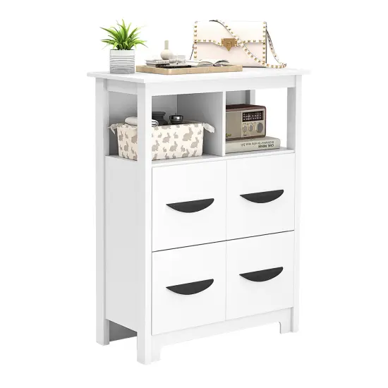 White MDF Storage Cabinet with 2 Drawers and 2 Open Compartments {1}