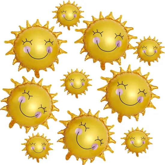 10PCS Sun Smil Foil Balloons Sunshin Aluminum Balloon Gold Summer Sun Helium Mylar Party Balloons {1}