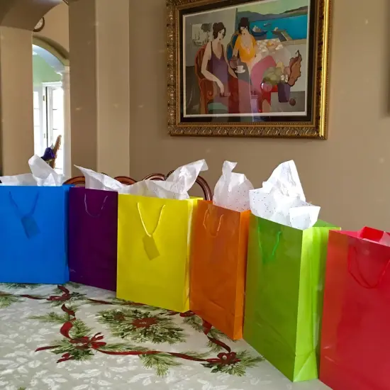 12 Assorted (13" h x 10" w x 4 1/2" d) Bright Neon Colored Party Present Paper Gift Bags {3}