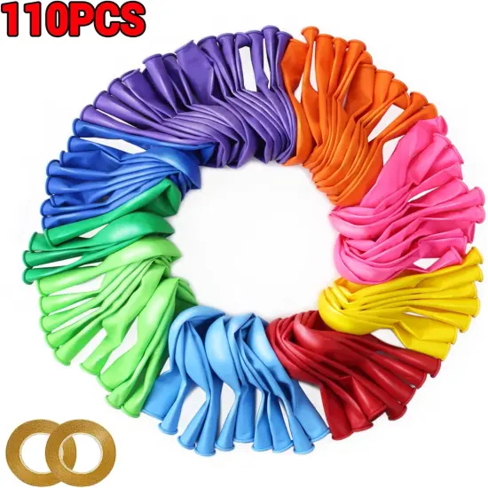 Assorted color Balloon 110pcs, color Latex Balloons 12 inch (with 2 Ribbons). {2}