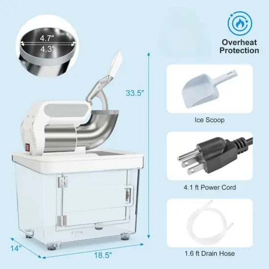 10 Gallon Storage Ice Crusher with Stainless Steel Dual Blades and Waterproof Safety Switch White {6}