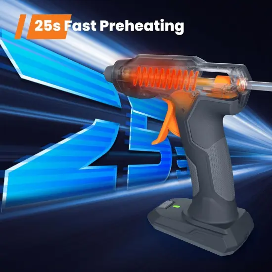Glue Gun Zuel, 20s Fast Preheating Anti-drip Cordless Glue Gun, 2Ah USB-C Rechargeable Hot Glue Gun Kit with 25 Pcs Mini Glue Sticks, Smart Power-Off (Gray-25) {2}
