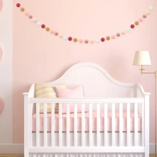 Pom Pom Garland Pastel, 1.2" Large Pompom Garland Boho Decor,16.4Ft 60 Adjustable Pompom Ball Garlands, Pink Pompom Ball Garlands for Party, Home, and Nursery Decor(1.2"/3cm) {4}