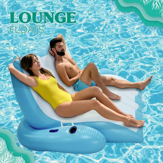 4E's Novelty 2 Person Inflatable Pool Recliner with Cup Holders &ndash; Reclining Pool Lounge Chair for Pool & Lake Relaxation {6}