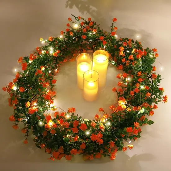 Faux Spring Eucalyptus Garland Artificial Hanging Vines Wedding Greenery Garland with Lights Faux Plants Indoor Flower Vine for Wall Fireplace Table Porch Door Decoration {1}