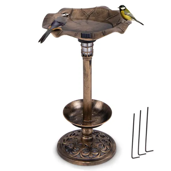 Solar Bird Bath with Lotus Leaf Bowl, Planter and Weatherproof Lamp Bronze {4}