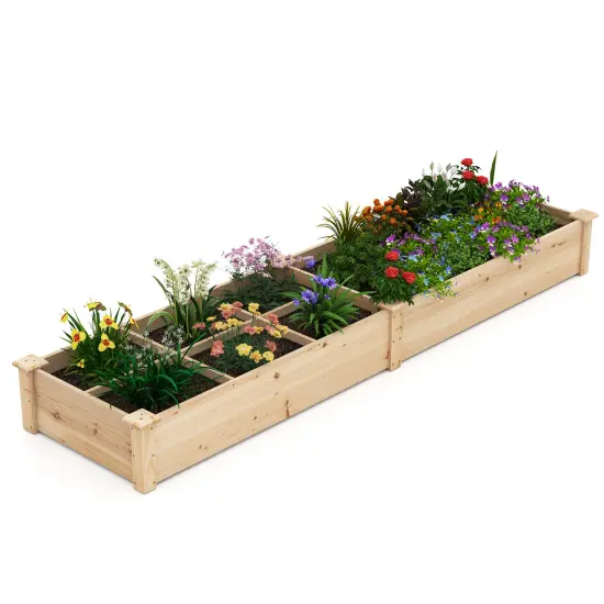 Natural Fir Wood Raised Garden Bed with Dividers and Open-Ended Base 90x25x10 {1}